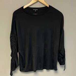 Express Black Ruched Sleeve Blouse (S)